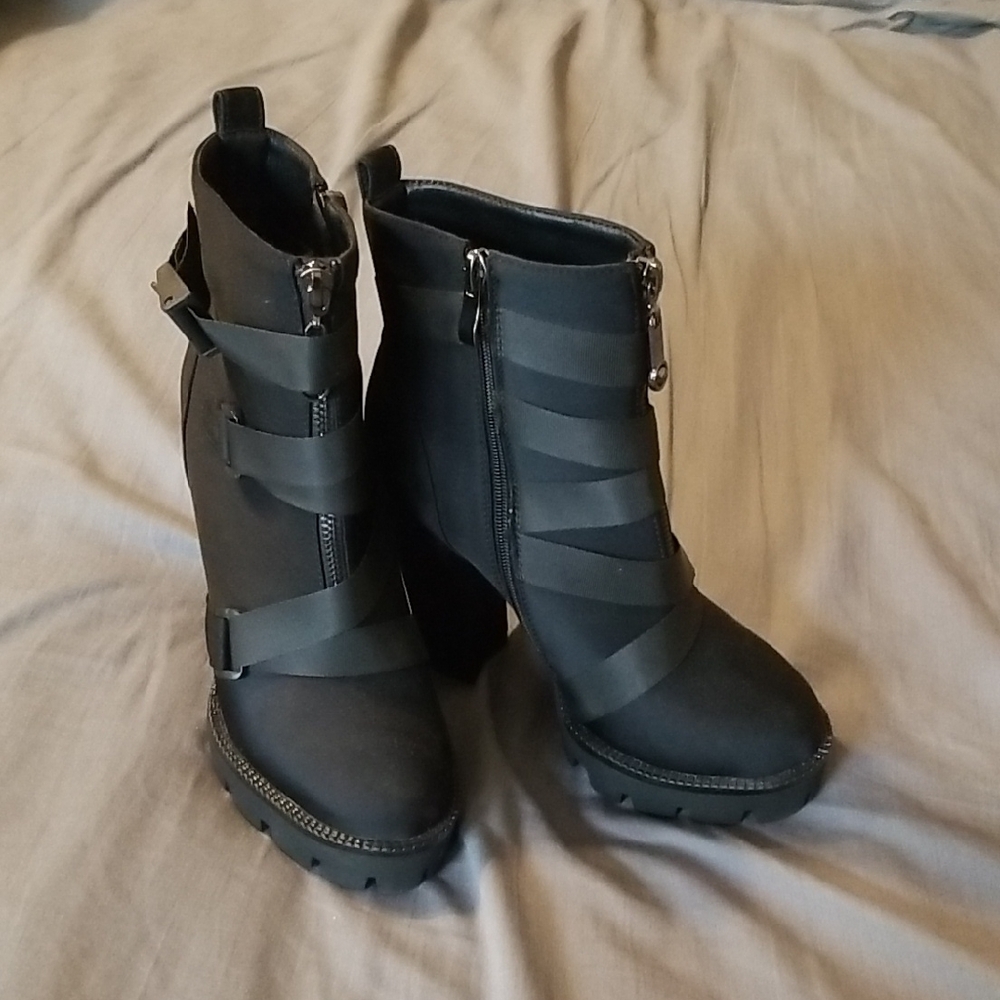 WetKiss Black Strappy Heeled Boots